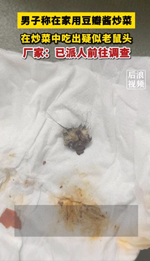 威廉希尔男子称在家用豆瓣酱炒菜吃出鼠头(图1)